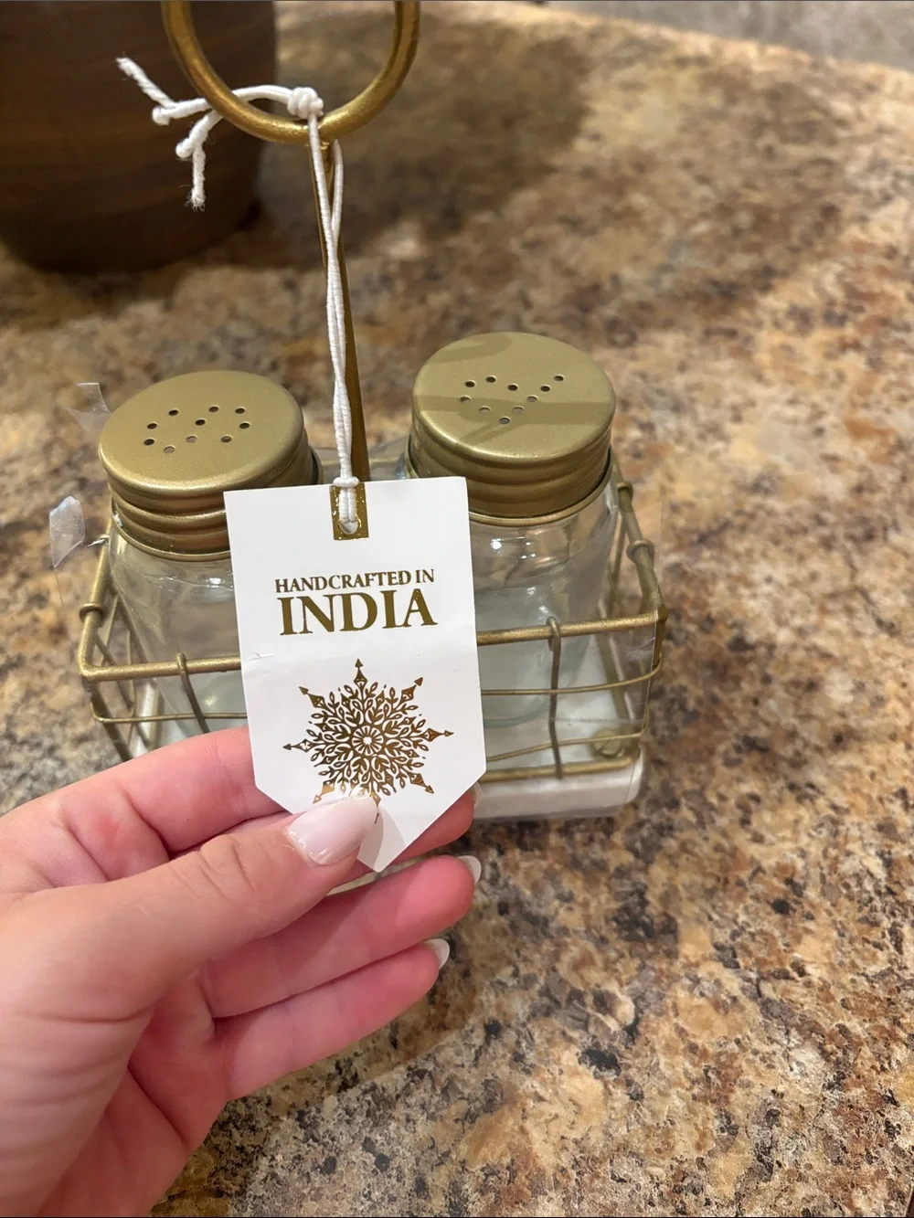 Gold Salt and Pepper Shaker Set with Marble Base - Home Dining